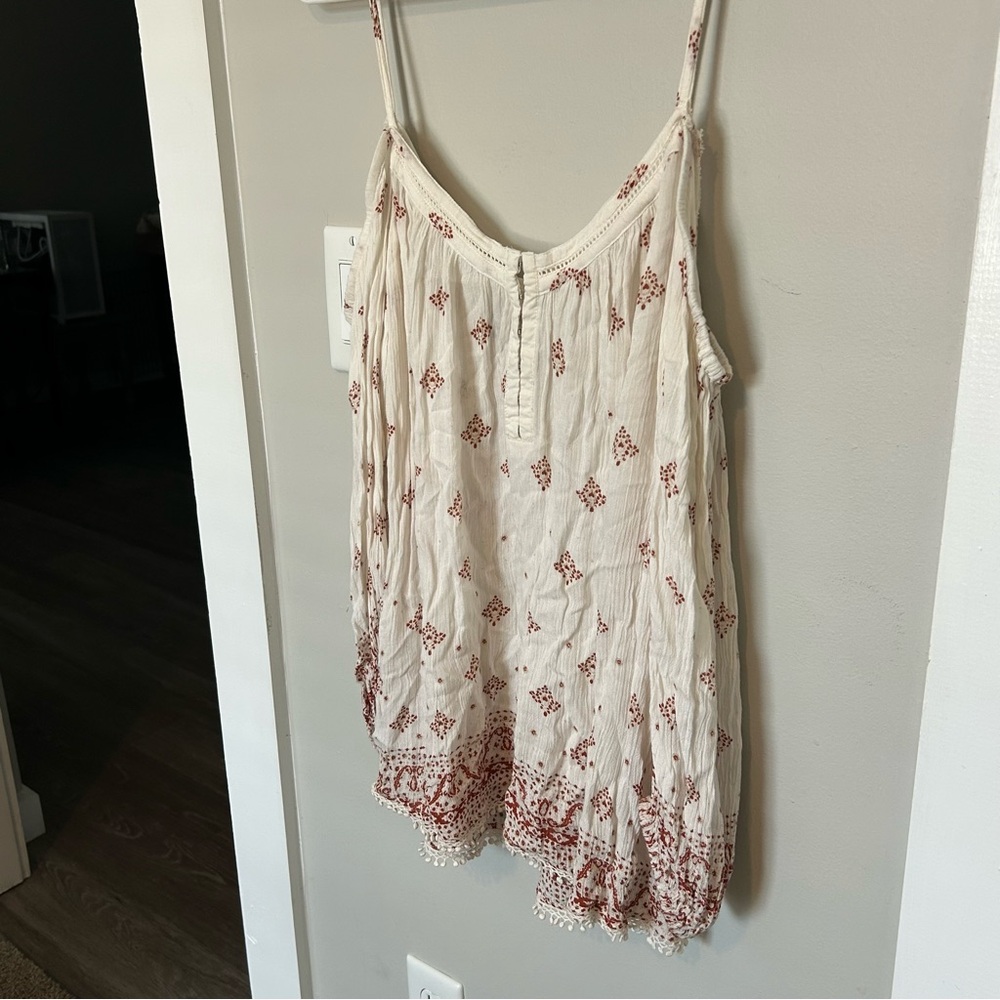 Ecote Boho Cream Spaghetti Strap Tank with Rust Print